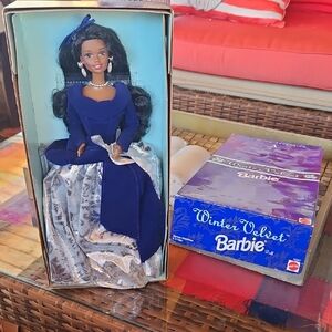 Barbie Winter Velvet Doll in Rich Blue and Silver African-American